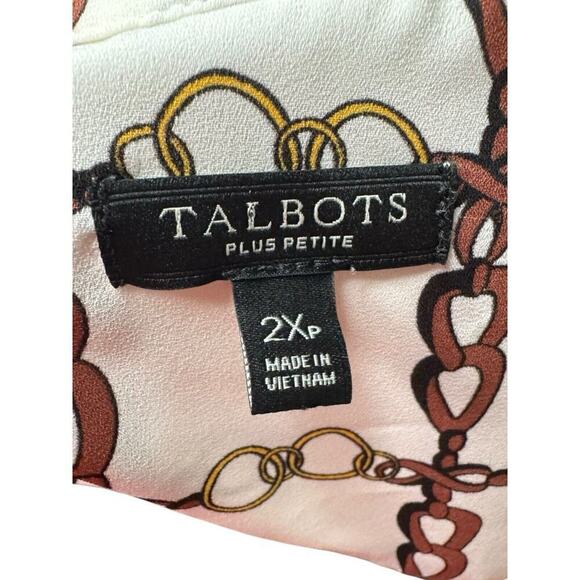 Talbots 2X Petite Crepe Tie Neck Blouse Chain Print Equestrian Long Sleeve - Picture 12 of 12